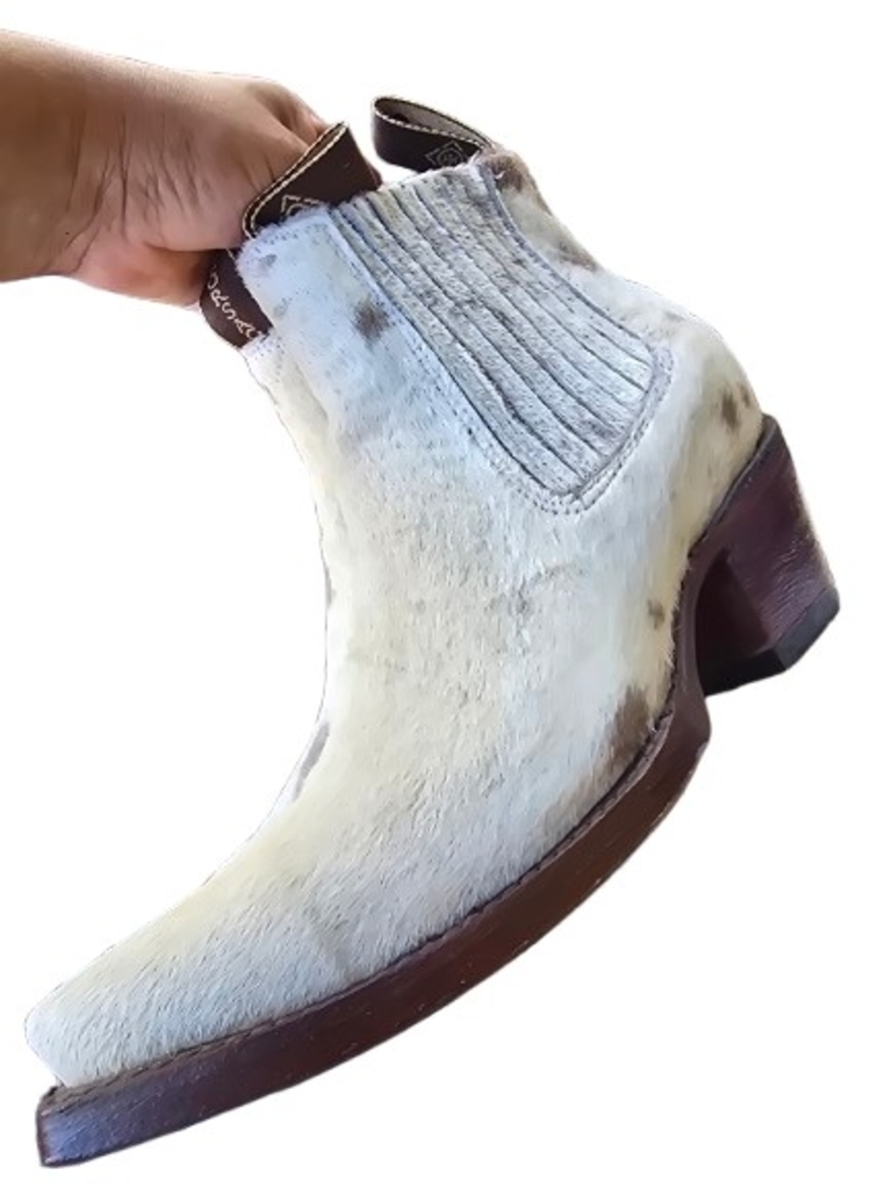 Horsag Women's Cream Haircalf Western Ankle Boots Size 8